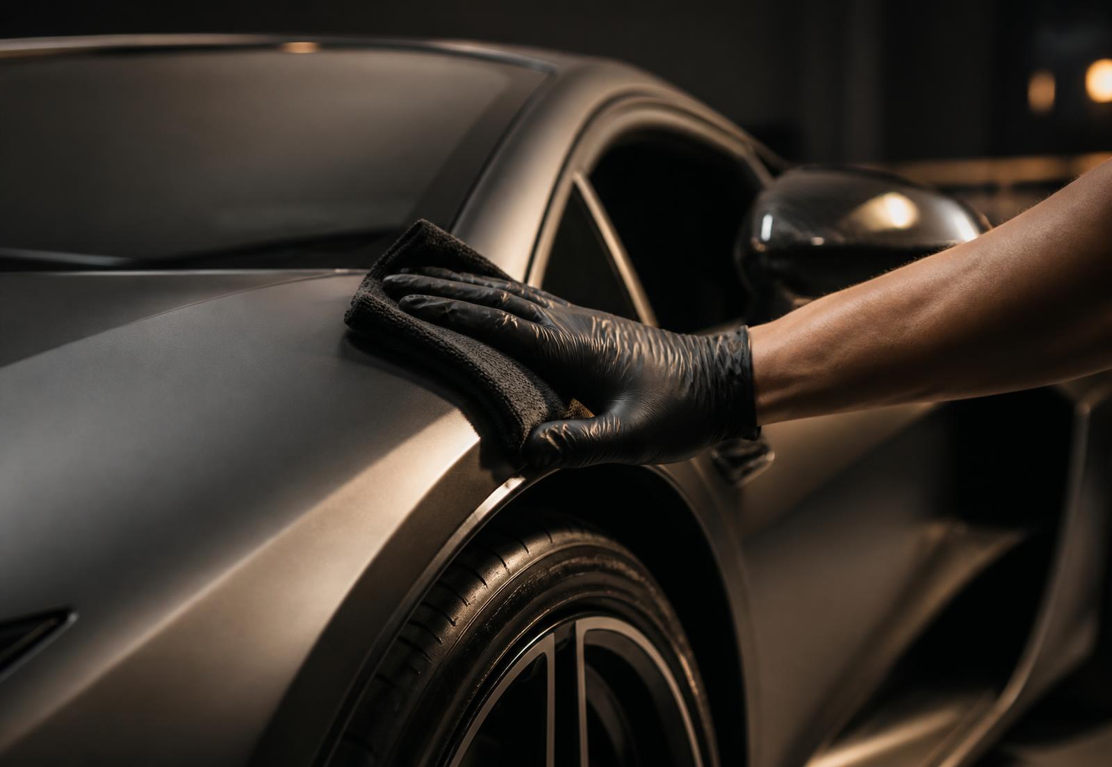 Hand detailing a supercar