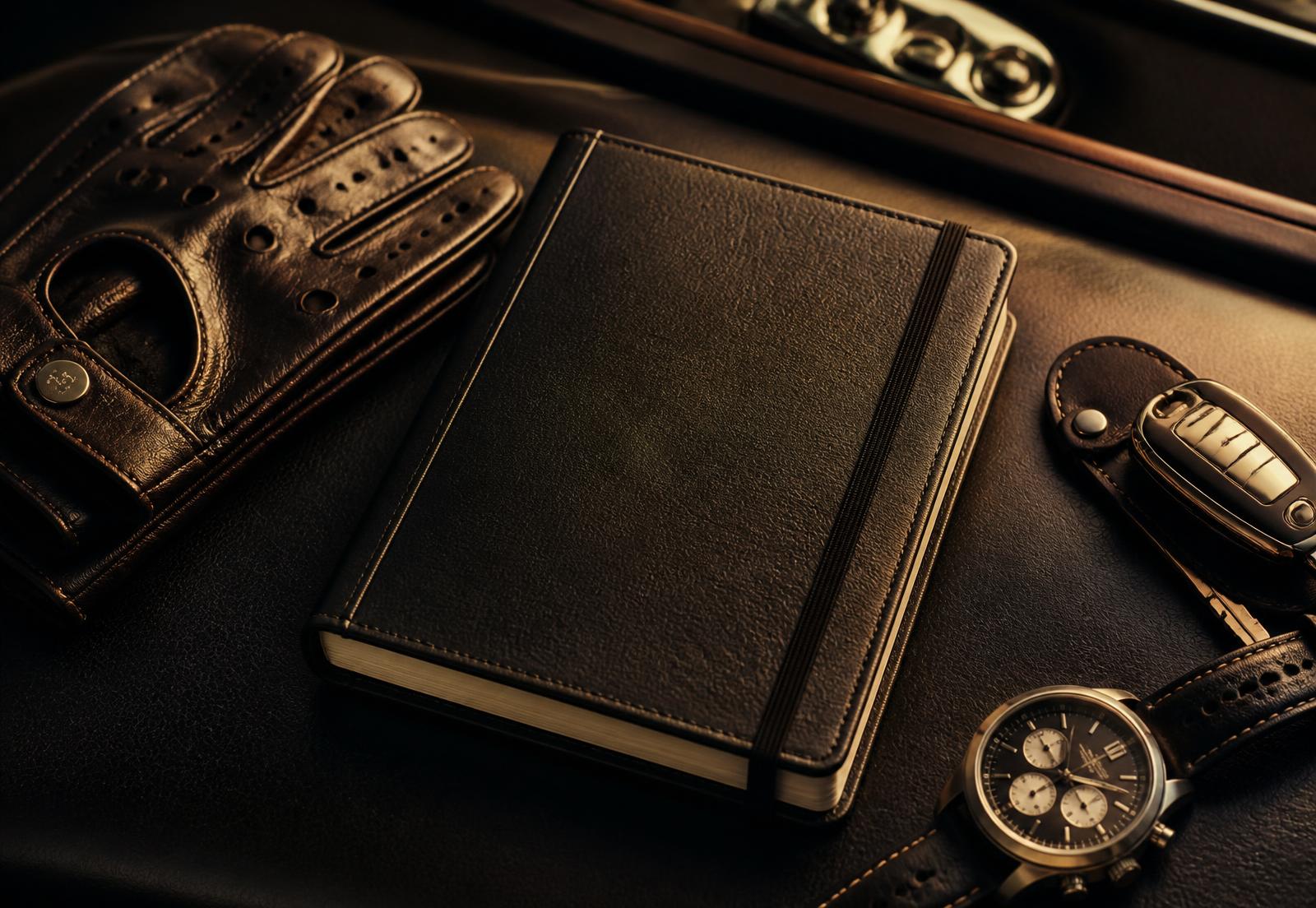 Rally roadbook, driving gloves and keys